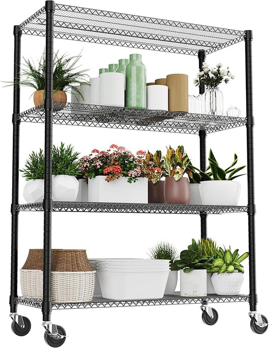 2640LBS 53.1" W 4 Tiers Shelf Steel Storage Shelves Shelving Unit Steel Organizer Wire Rack for Home,Kitchen,Office,Garage Black 23.6" D x 53.1" W x 73.6" H