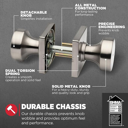 Kwikset Pismo Interior Privacy Door Knob with Lock,Door Handle for Bathroom and Bedroom,Satin Nickel Keyless Turn Lock Doorknob,with Microban Protection,(Pack of 10)