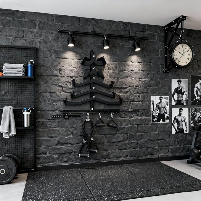 LAT Pull Down Bar Organizer Gym Storage Wall Organizer for Lat Pulldown Attachments, LAT Pull Down Bar Storage Rack for Different Cable Handles, Cable Attachments Rack for Gym Accessories