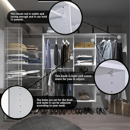 Wall Mounted Closet System, with Hanging Rod and All Hardware Kits, Large Garment Rack Shelves and One Drawer, Need to be Assembled, MDF with White Color for Bedroom and Closet