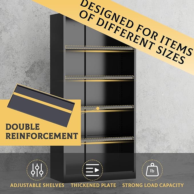 SUNCROWN 72" Metal Storage Cabinet - Heavy-Duty Metal Garage Cabinet with 4 Adjustable Shelves & 2 Doors for Tools, Office, Home, Workshop,Black & Red-Small