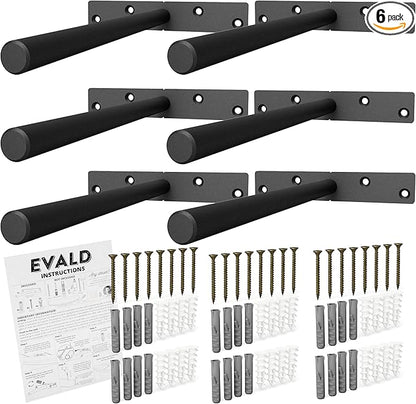 EVALD Heavy Duty Floating Shelf Bracket | 8-Inch Floating Mantel Mount, Blind Shelf Supports, and Anchors | Floating Shelf Hardware for Home and Office Decor | Fireplace Mantel Brackets (6 Pack)