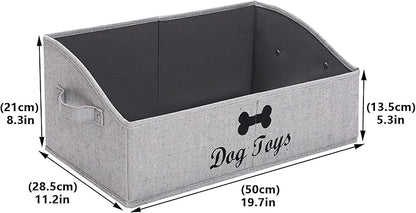 Geyecete dog toy basket Large dog toy bin dog toy box storage box - Foldable Fabric Trapezoid Organizer Boxes with Handle, Collapsible Basket for Dog Toys (Striped Gray-DOG)
