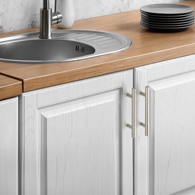 JOY DECOR 3 Pack Cabinet Handles, Brushed Nickel Cabinet Pulls, 3-3/4 in Hole Center Kitchen Cabinet Handles, Stainless Steel T Bar Handles for Dresser Drawers