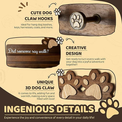 Rebee Vision Dog Leash Holder for Wall with Shelf – Wooden Key Holder Wall Mount with 6 Hooks & Floating Shelf – Cute Farmhouse Home Decor for Entryway, Living Room, Kitchen Decor(Dark Acacia)