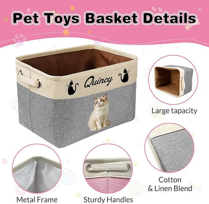 Personalized Dog Toy Basket with Name Photo Custom Dog Food Storage Bins Collapsible Organizer for Toys Dolls Clothing-Pink