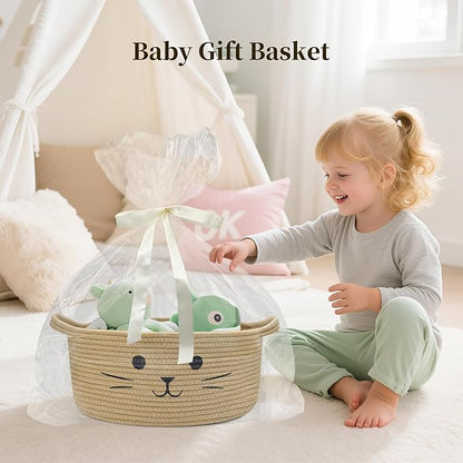 Large Cat Toy Basket - Baskets for Gifts Empty for Baby Shower Baby Baskets for Nursery Cute Woven Rope Storage Basket for Home Decor, Dog Toy Basket Jute Easter basket, 13" D x 6" H