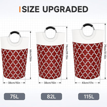Large Laundry Basket Laundry Hamper Bag Washing Bin Clothes Bag Collapsible Tall with Handles Waterproof Travel Bathroom College Essentials Storage for College Dorm, Family, 115L (Red)