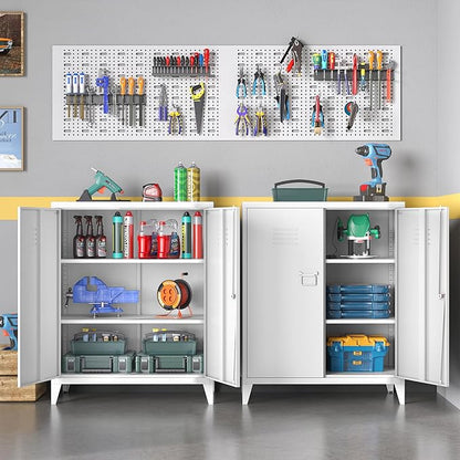 Metal Storage Cabinet,Home Office Cabinet with Doors and Adjustable Shelves,Locking Cabinet with Adjustable Leg Levelers Assembly Required(White)
