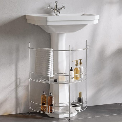 Pedestal Sink Organizer - Compact Under the Sink Rack with 2 Storage Shelves and Towel Holder - Space Saving Bathroom Storage by Lavish Home