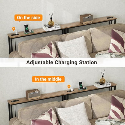 ELYKEN 2 Pack 5.9" Narrow Console Sofa Table with Power Outlets, Total 78.8” Long Behind Couch Table with Charge Station and 5.9’ Extension Cord for Living Room, 5.9" D x 78.8”W x 29.5”H, White Oak