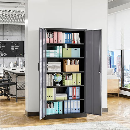 STANI Metal Garage Storage Cabinet with Lock, 71" Steel Lockable File Cabinet, Locking Steel Storage Cabinet with 4 Adjustable Shelves for Home, Office, Warehouse, Garage, School