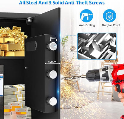Large Home Safe 3.3 Cuft, Digital Security Safe Box with Smart Alarm System, Wall & Floor Mount Anti-Theft Safe, Removable Shelf & Mute Mode, Safe for Documents, Jewelry, Cash & Valuables