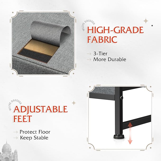 WLIVE Fabric Dresser for Bedroom, 6 Drawer Double Dresser, Cloth Dresser with Fabric Bins, Chest of Drawers for Closet, Living Room, Hallway, Dark Grey