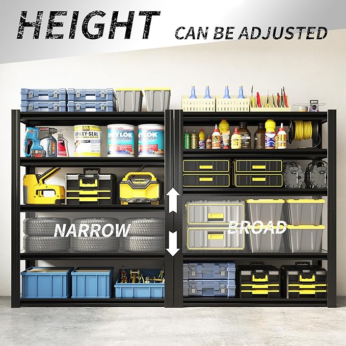 60" H Heavy Duty Garage Shelving 3000LBS Storage Shelves Adjustable 5 Tier Metal Shelving Unit, Industrial Utility Rack for Garage, Workshop, Basement, Home Office 60" H*27.5W*12D