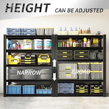 72" H Garage Shelving 2500 LBS Heavy Duty Storage Shelves, Adjustable 5 Tier Metal Shelving Unit, Metal Racks for Storage, Utility Shelves for Workshop, Basement, Home Office 72" H*35.4"W*15.7"D