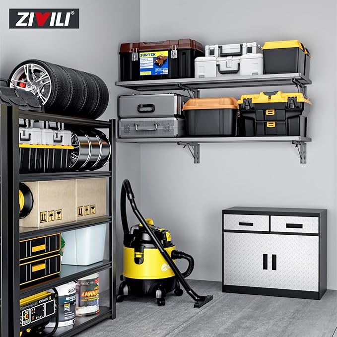 1.3x4FT Adjustable Garage Shelf Wall Mounted Fold Down Shelf Metal Heavy Duty Sliver 2Pack