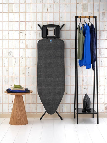 Brabantia - Ironing Board C - Flexible Steam Iron Rest - Adjustable in Height - Non-Slip Rubber Feet - Cover and Pad - Solid Foldable Unit - Denim Black - 49x18 Inches