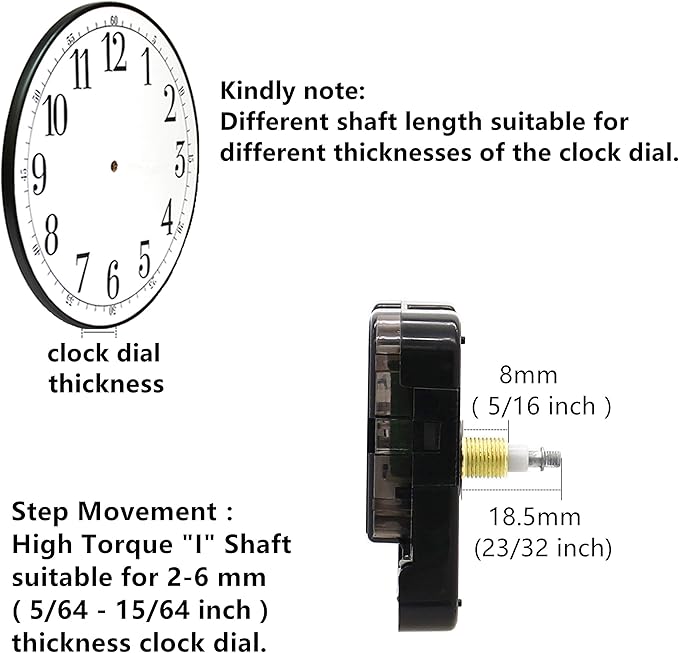 TIKROUND 12888 Quartz DIY Wall Clock Movement Mechanism Battery Operated DIY Repair Parts Replacement with 4 Sets Hands Total Shaft Length 23/32 inch .…