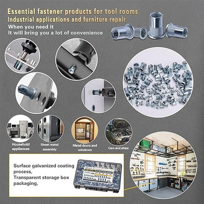 Rivet Nut Tool Kit 540Pcs Nut Riveter Tool Kit (M8/M6/M5/M4/M3), Suitable for Furniture, Decoration, Automobile, Shipbuilding and Industrial Applications