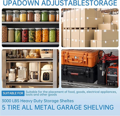 Heavy Duty Storage Shelves 48x24x72 in, 2500Lbs Adjustable Metal Shelving for Garage Organization, Durable Garage Shelving Easy Assemble