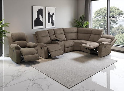 Recliner Sectional Sofa Set with Cup Holder, Living Room Furniture, Corduroy Manual Reclining Sectional Corner Sofa Set and Recliner Chair with Drop-down Table, Storage Console for Living Room
