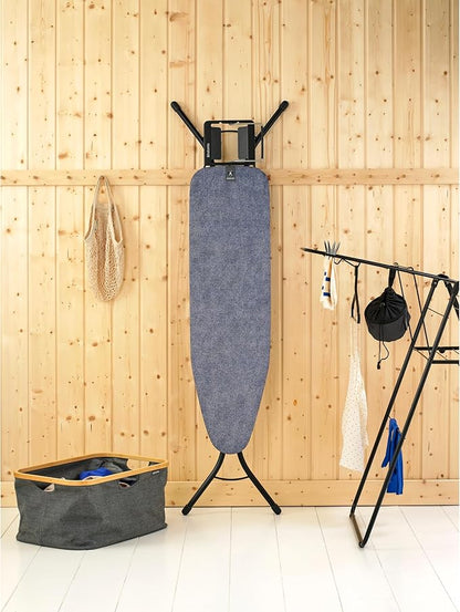 Brabantia Size A Compact Small Ironing Board (43x12 in) 7 Height Options, Adjustable Steam Iron Rest Holder (Denim Blue) Non-Slip Feet, Anti-Collapse Child Locks