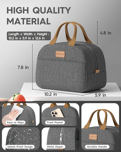 Adults Bento Lunch Box Set with Thermo Bag, 74oz Stackable Leak-proof 3-tiers Bento Box, Built-in Utensil and Sauce Container for Work, School, Dining Out (Gray)