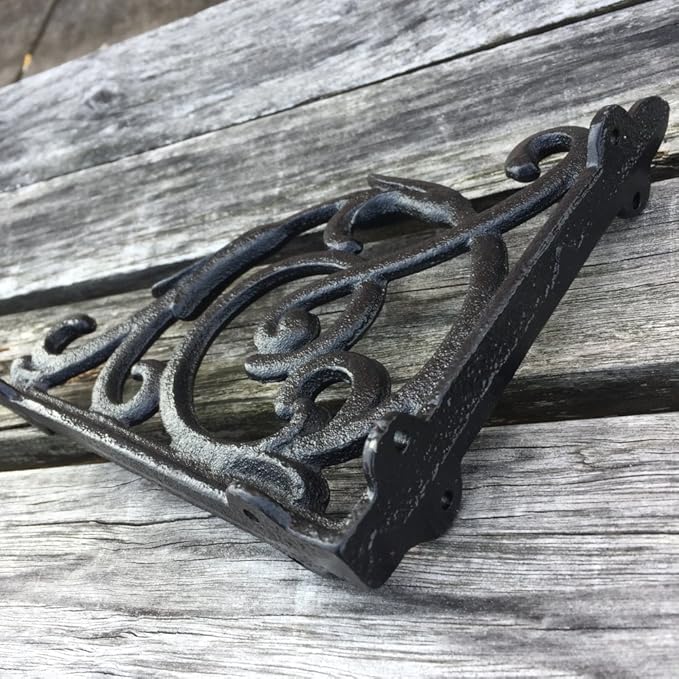 4 Pack Heavy Duty Wall Shelf Bracket, Antique Style Cast Iron Brackets, Garden Braces Rustic Shelf Bracket Black, Hardware Included