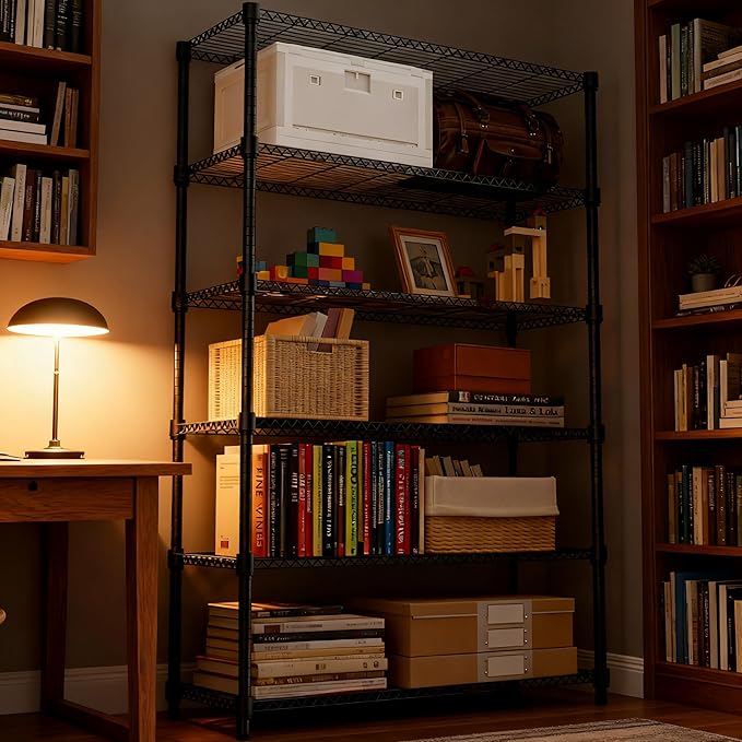 2100LBS 47.2" W 6 Tiers Shelf Storage Shelves Metal Shelving Unit Heavy Duty Garage Shelving Adjustable Wire Shelves for Pantry,Kitchen,Garage,Basement,Black 17.7" D x 47.2" W x 82.4" H