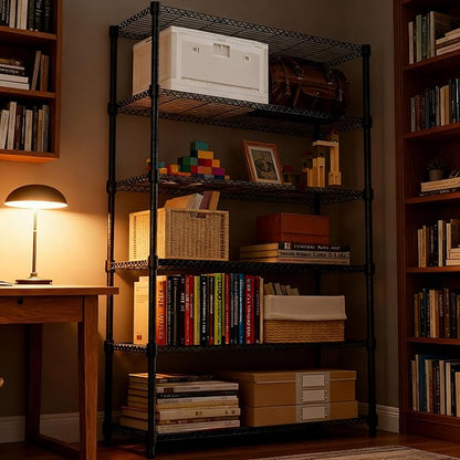 2100LBS 47.2" W 6 Tiers Shelf Storage Shelves Metal Shelving Unit Heavy Duty Garage Shelving Adjustable Wire Shelves for Pantry,Kitchen,Garage,Basement,Black 17.7" D x 47.2" W x 82.4" H