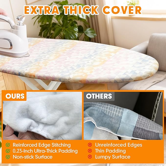 Ironing Board Cover and Pad, 18x49 Extra Wide Thick Iron Padding, Scorch & Stain Resistant Ironing Board Cover, Heavy Duty Iron Board Padded with Adjustable Fasteners Durable Elastic Edge, Colorful