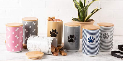 Bone Dry Paw & Patch Ceramic Pet Collection, Treat Canister, 4x6.5, Nautical Blue (Pack of 2)