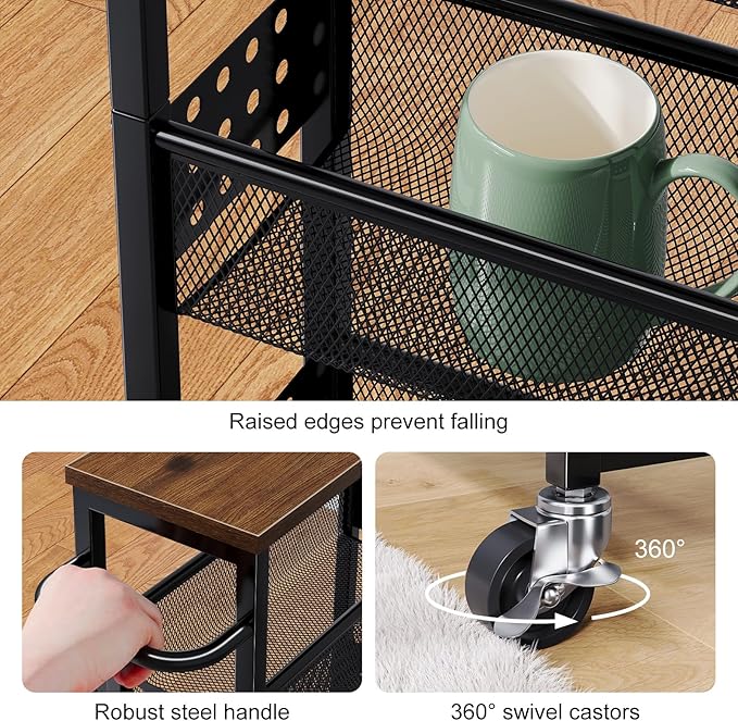 Utility Slim Storage Cart, Skinny Rolling Spice Rack with Table Top, Small Laundry Organizers and Storage Shelves for Between Washer and Dryer, Thin Shelf for Narrow Spaces, 4 Tier Bathroom Cabinet