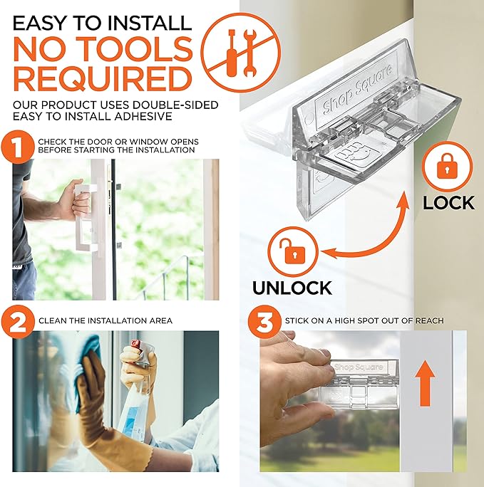 Sliding Door Locks – 2 Pack Childproof Safety Locks for Glass Doors & Windows – Strong Adhesive – Shop Square