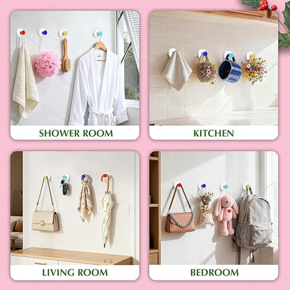 Suction Cup Hooks for Shower No-Drill Bathroom Hooks for Towels, Robes, Loofah Mountable on Bathroom Walls, Kitchen, Glass, Mirrors, Tile and Smooth,Non-Porous Surfaces (2, Blue White)