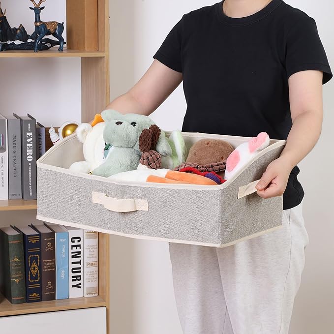 2 Pack Dog Toy Basket, Collapsible Cat Dog Toy Bin with Handles, Fabric Trapezoid Dog Toy Box Storage for Pet Dogs Toys,Blankets,Clothes and Accessories (Ecru)