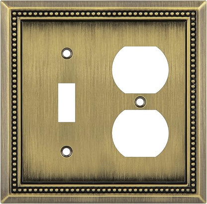 Henne Bery Sunken Pearls Heavy Duty Decorative Wall Plate Switch Plate Outlet Cover (Toggle/Duplex, Antique Brass)