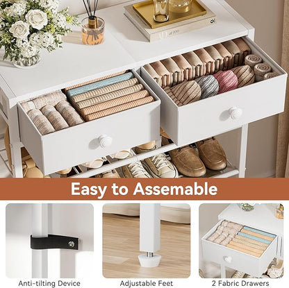 Shoe Rack for Entryway, 5 Tier Shoe Organizer with 2 Non-Woven Drawers, Metal Storage Shoe Shelf for 16-20 Pairs of Shoes, with Wooden Top and Steel Frame, Shoe Stand for Closet Greige