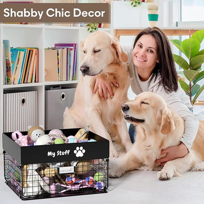 Dog Toy Basket - Metal Large Dog Toy Box for Small Dog - Dog Toy Storage Bin for Pet - Personalized Large Dog Toy Basket for Puppy and Pet- Dog Toy Organizer Holder Boxes for Living Room