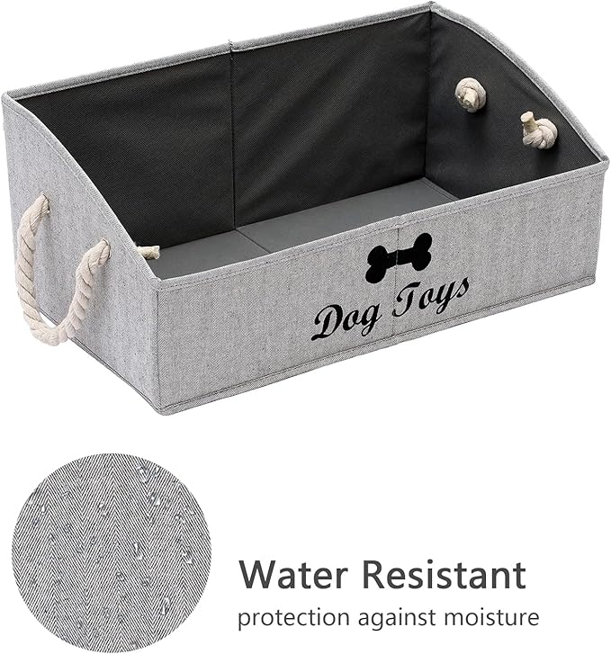 Geyecete Large Dog Toys Storage Bins-Foldable Fabric Trapezoid Organizer Boxes with Weave Rope Handle,Collapsible Basket for Shelves,Dog Apparel(Striped Gray-Dog)
