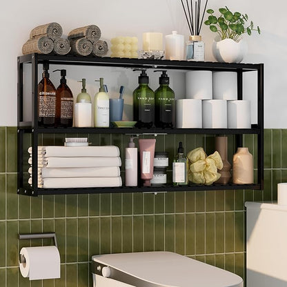 Extra Long Bathroom Organizer Storage Shelves 100% Bamboo Adjustable Height Over The Toilet Storage Floating Shelf for Wall Shower Shelf Can Placed in The Bathroom Kitchen Living Room for Multi Usage