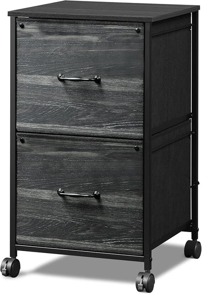 DEVAISE 2 Drawer Mobile File Cabinet, Rolling Printer Stand, Fabric Vertical Filing Cabinet fits A4 or Letter Size for Home Office, Charcoal Black Wood Grain Print