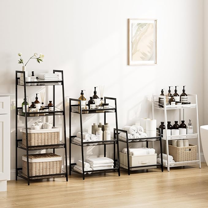 Masupu 2 Tier Bathroom Shelf, Bathroom Organizer and Storage for Small Space, Free-Standing Metal Rack Shelves Waterproof for Kitchen, Bathroom, Laundry, Toilet, Black