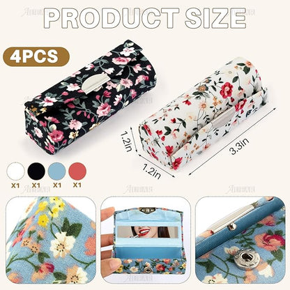 AUEAR, 4 Pack Floral Lipstick Case with Mirror for Purse Travel Holder (Small Flower Pattern)