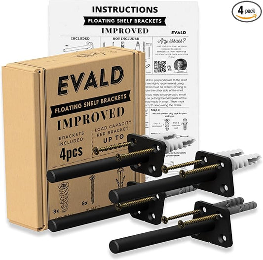 EVALD Hidden Floating Shelf Bracket | 4-Inch Heavy Duty Blind Shelf Support | Kitchen Shelf, Fireplace Mantel Bracket | Invisible Wall Mount Bracket for Home & Office | Floating Shelf Hardware 4 Pack