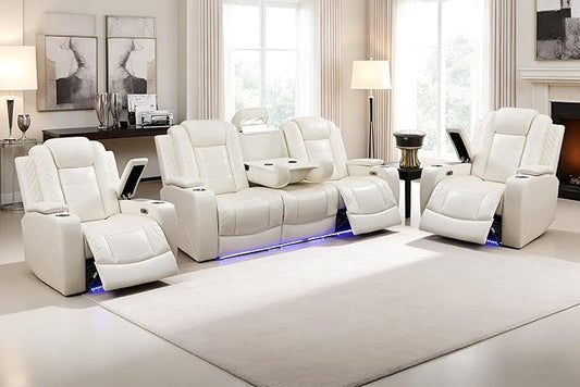 Living Room Furniture Sets, Power Recliner Sofa Set, Modern Leather Reclining Couch Furniture Set for Living Room, Includes 2 Recliner Chairs and 1 3-Seater Reclining Couch for Home and Office