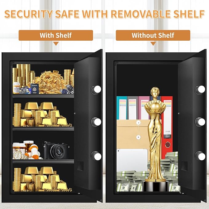 5.0 Cub Large Home Safes Fireproof Wterproof, Anti-theft Fireproof Safe with Programmable Keypad, Spare Keys and Alarm Systerm, Digital Home Security Safe Box for Document Money Medicines