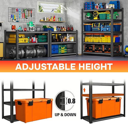 72"Hx39.4"W Metal Garage Shelving Unit, 5-Tier 72"H x 39.4"W x 15.7"D Heavy Duty Storage Shelves, Adjustable, Rust-Resistant Utility Rack for Kitchen, Pantry, Basement, Easy to Assemble,Black