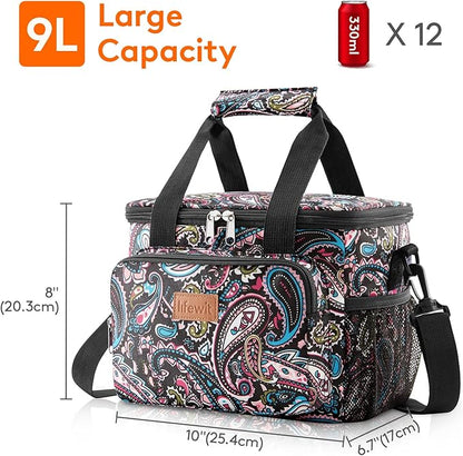 Lifewit Medium Lunch Bag Insulated Lunch Box Soft Cooler Cooling Tote for Adult Men Women, Paisley 12-Can (9L)
